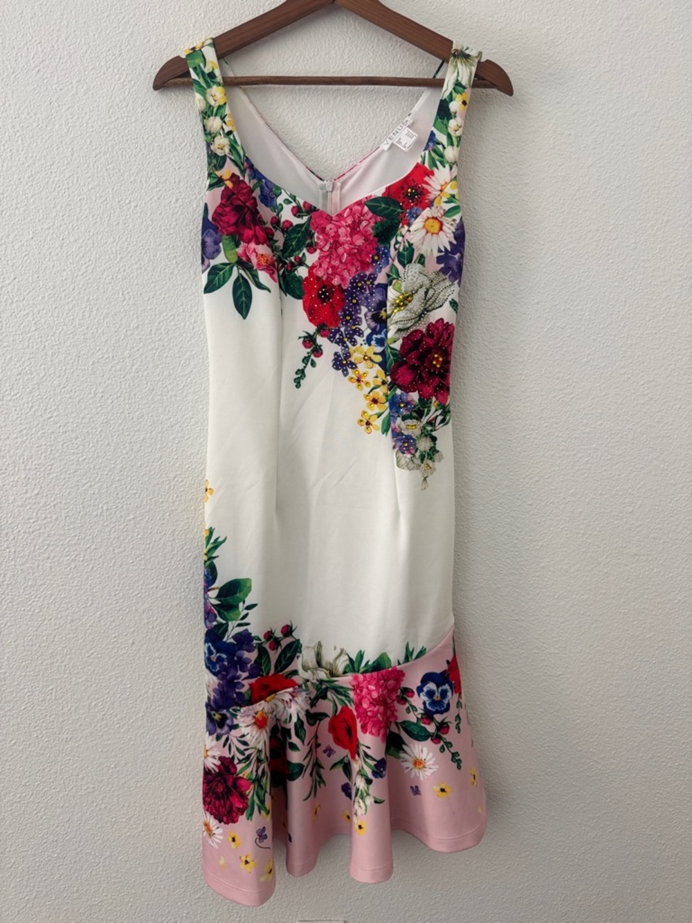 Venus Floral Beaded Dress Asymmetrical Hem Size Small White Formal Wedding